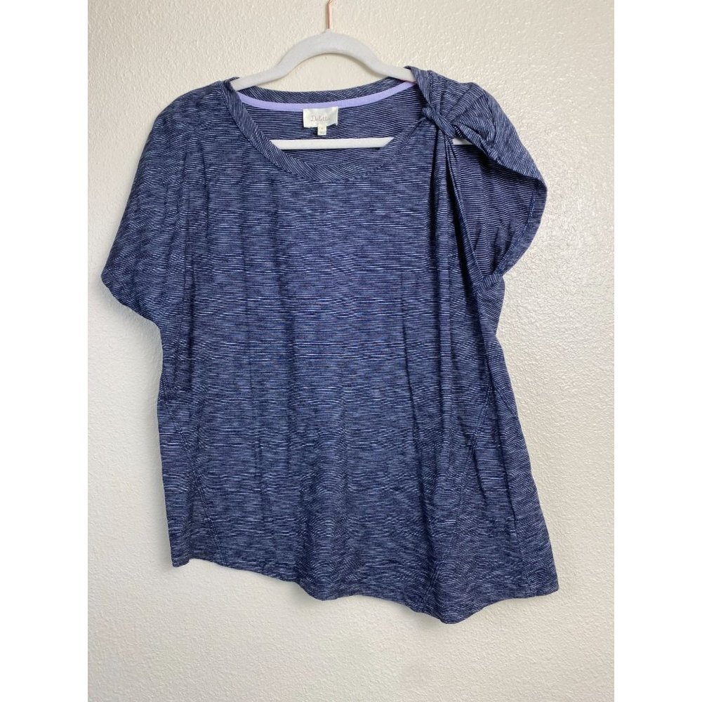 Anthropologie Deletta Blouse Womens size Medium Blue Cotton Assymetrical Hem